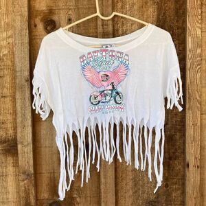Exist Daytona Beach Bike Week Tasseled Cotton Short Sleeve Crop Top